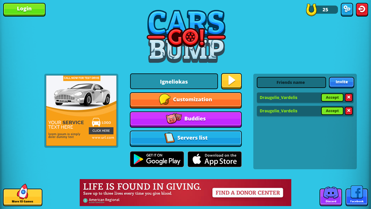 main menu of CarsGoBump game