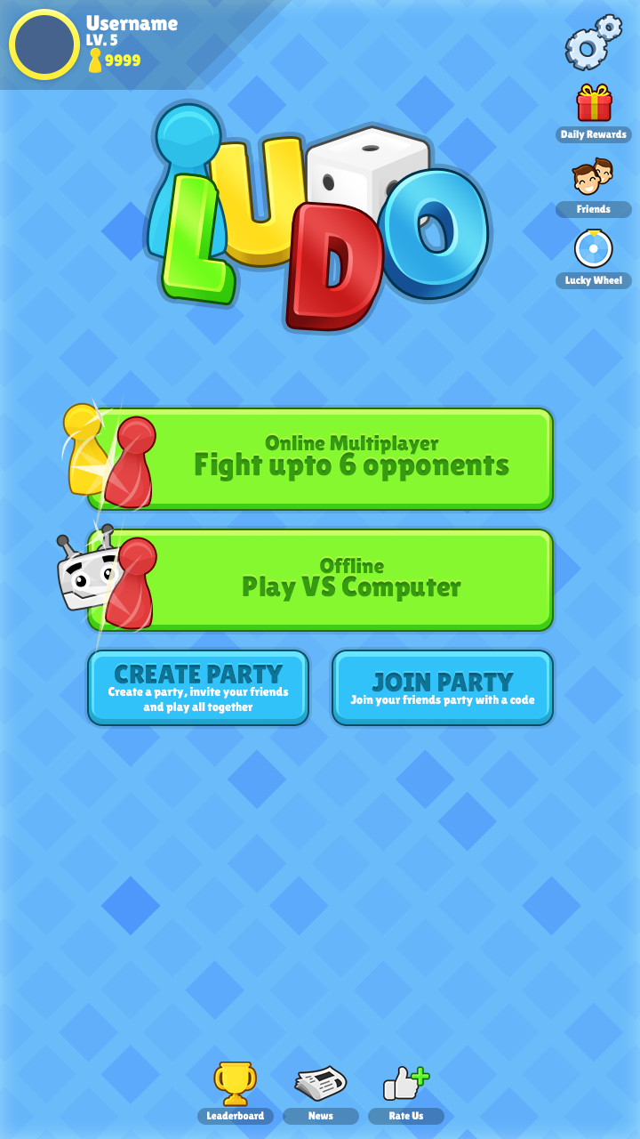 Main menu for ludo game